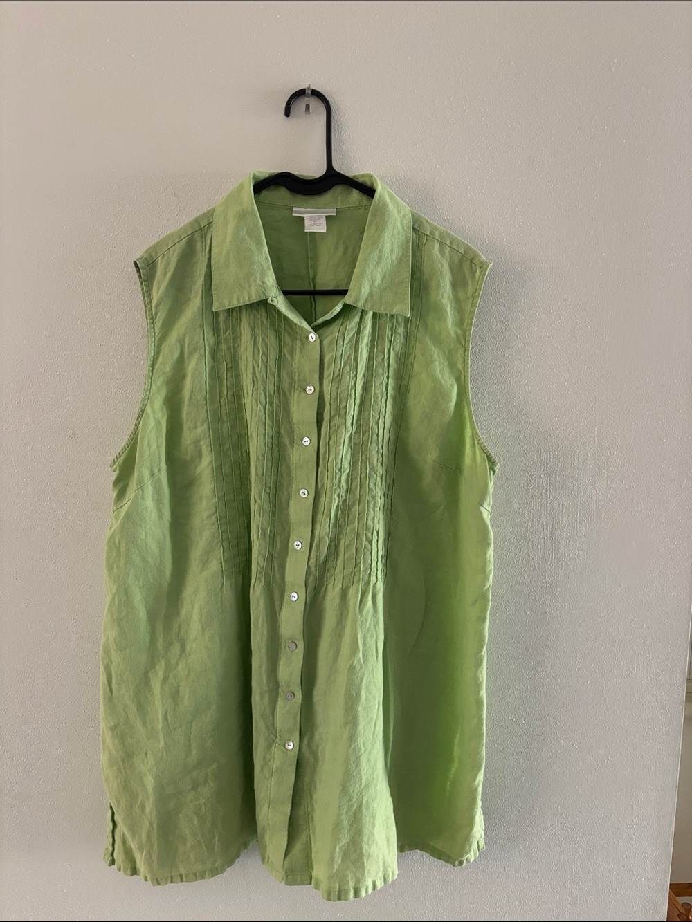 Soft Surroundings Sleeveless Button-Front Linen Tunic in Light Green-Size 1X-